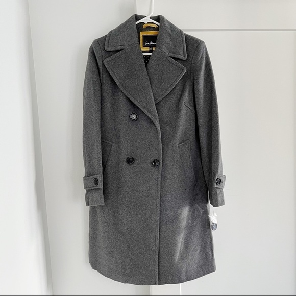 NWT Sam Edelman Double Breasted Wool Blend Twill Coat Lapel Charcoal Grey - Picture 3 of 8